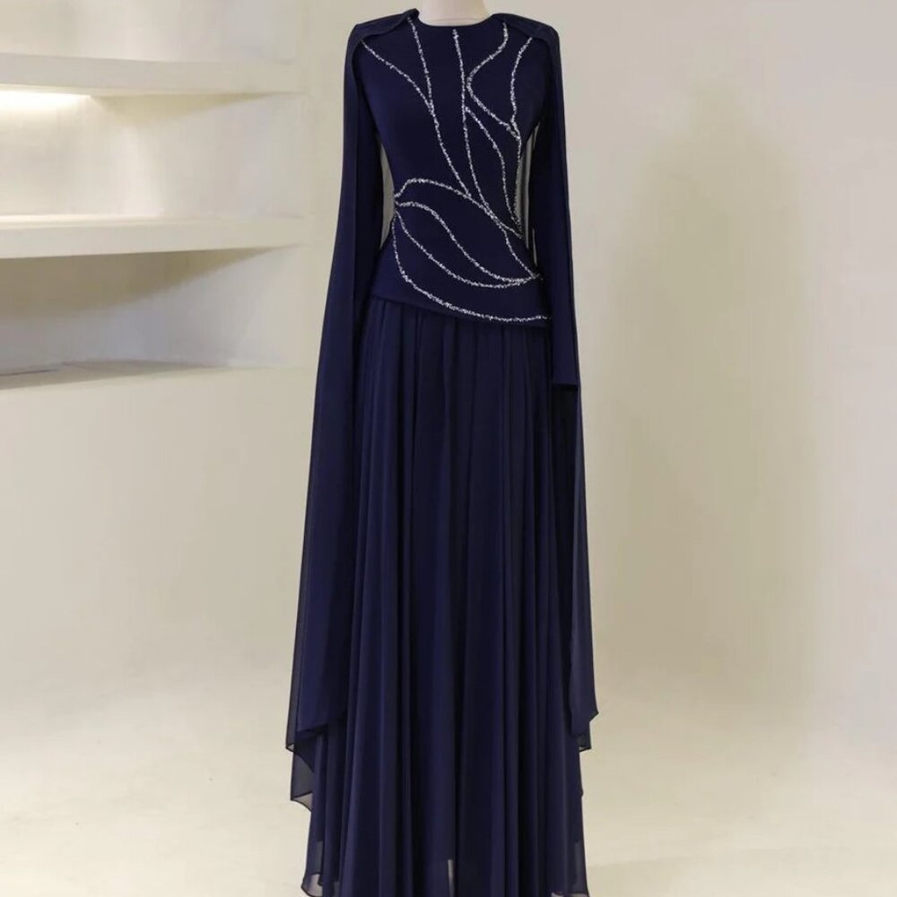 Navy Blue Evening Longsleeve Hijabi Dress